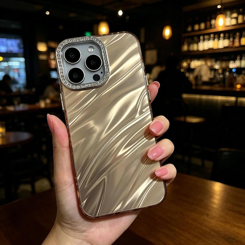 Water Ripple iPhone 16 Pro Case with Rhinestone Lens