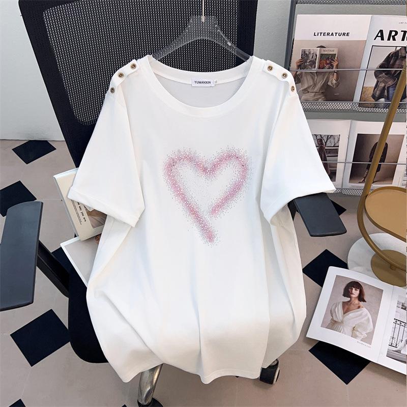 Plus Size Slimming Round Neck Short-Sleeve Mid-Length T-Shirt for Women (200-350 Jin)
