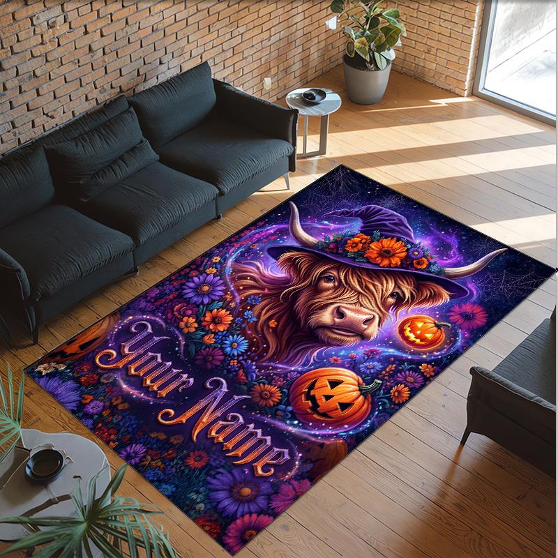 Halloween Theme Crystal Velvet Floor Rug Personalized Custom Name Text Warm Carpet Home Decoration
