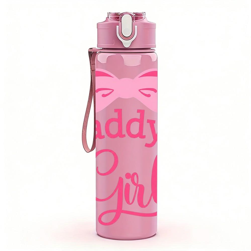 1PC Daddys Girl Pink Bow Slogan Print 750ml Color Plastic Sports Water Bottle Leakproof Flip Straw Lid Suitable for Sports Office Home Use