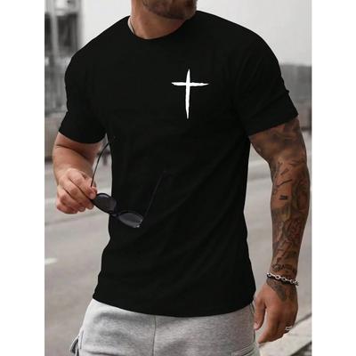 Simple Cross Shape T-Shirt Mens Sport Cool New Short Sleeve Unisex Breathable Cotton Clothing Casual Oversized Man Sportswear