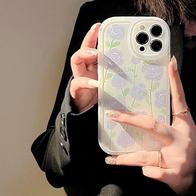 Purple Rose Flower Cute Bracelet Woman Girl Cartoon Phone Case for Iphone Xr Xsmax Se2020 7 8 Plus X 13 11 Pro Max 12 Mini Cover