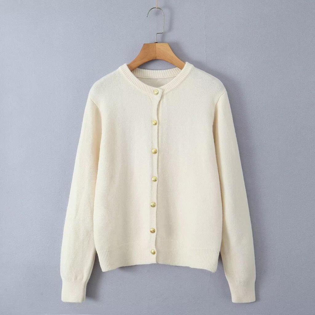 2024 Fall Women's European & American Style Long Sleeve Button Knit Cardigan