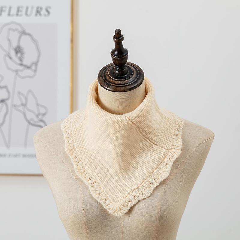 Woman Winter Knitted Lace Ring Scarf Outdoor Warm Turtleneck Neck Warmer Detachable Winter Windproof Triangle Scarf 29*26Cm
