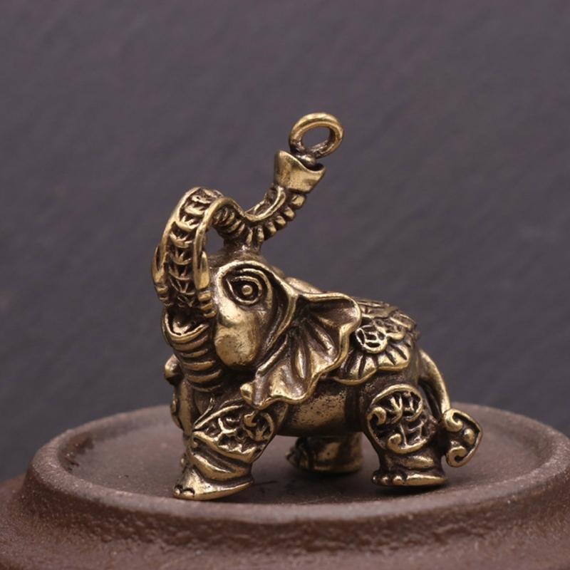 Handcrafts Brass Elephant Keychain Pendant Ornament Representing Strength and Luck for Traditional Decors Enthusiasts