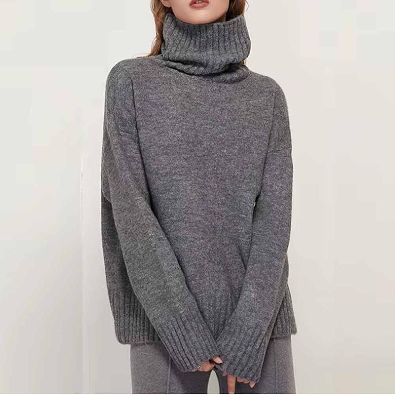Podzim Zima Rolák Svetr Dámský Vysoce Kvalitní Pletený Svetr s Dlouhým Rukávem Dámský Jednobarevný Volný Pletený Oděv