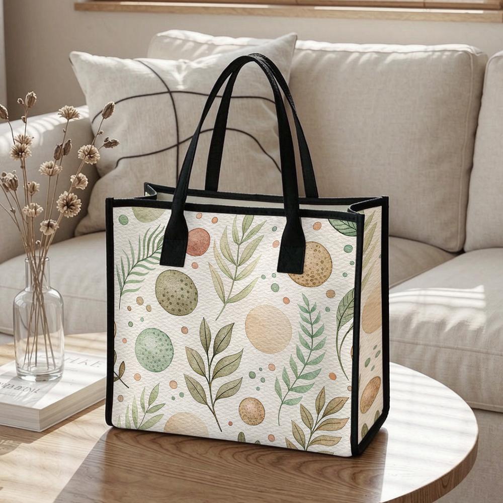 Aesthetic Leaf Print Casual Tote Bag Large Capacity Daily Commute Shoulder Bag for Ladies Shopping