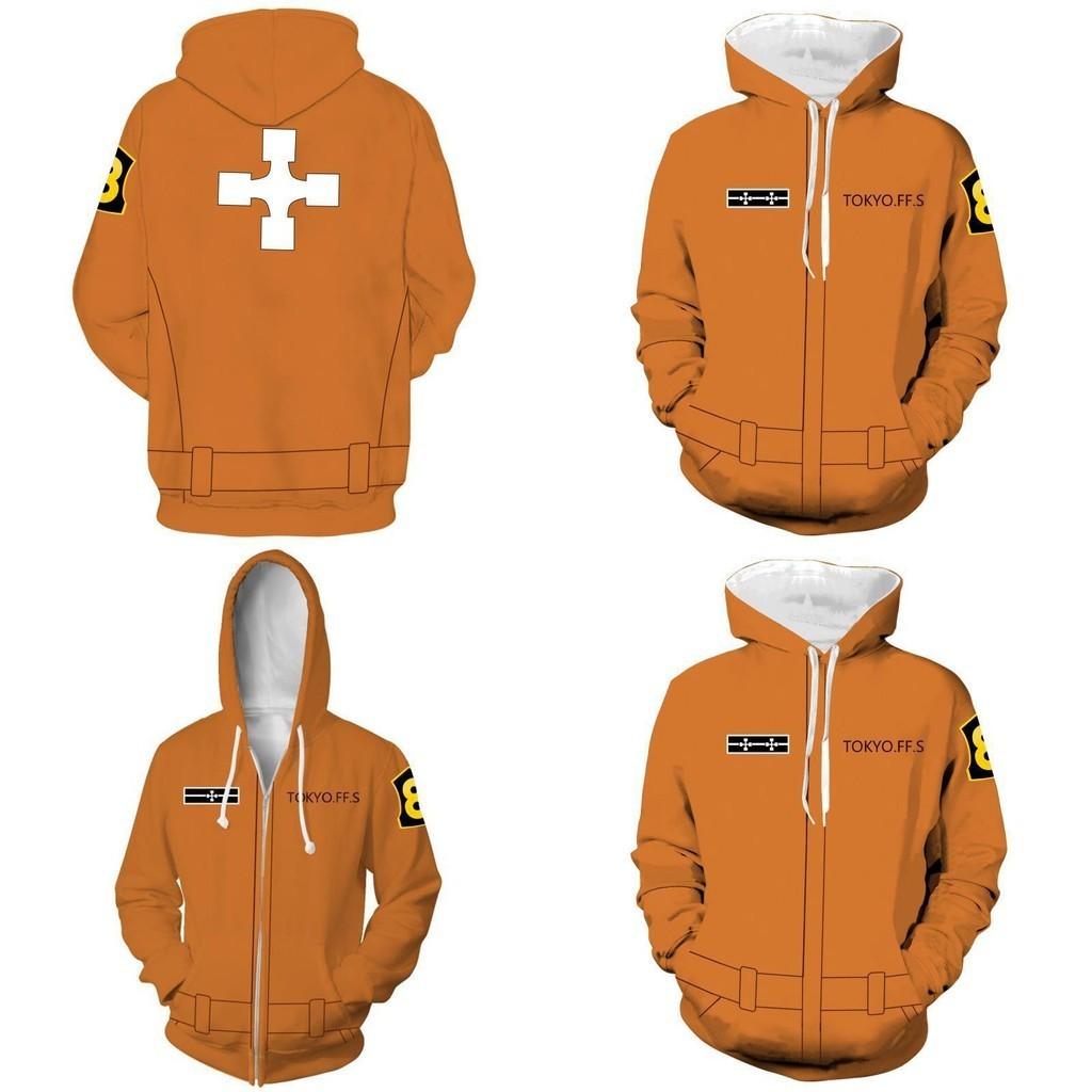 Unique Anime Fire Force Men Hooded Zipper Sweatshirts Cozy Pullover Cosplay Costume