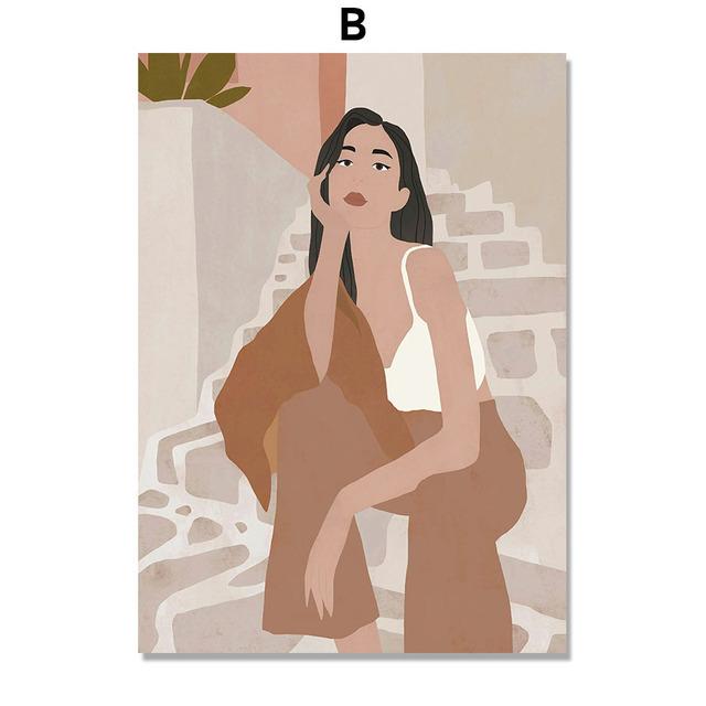 Solid Wood Frame Fashion Girl With Flower Woman Minimalist Wall Art Canvas Painting Nordic Home Decoration Posters And Prints Living Room Decor