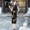 Ärmlös svart sammet nationell stil ny kinesisk stil Suzhou lång cheongsam förbättrad ung 1011 ny dam hög känsla
