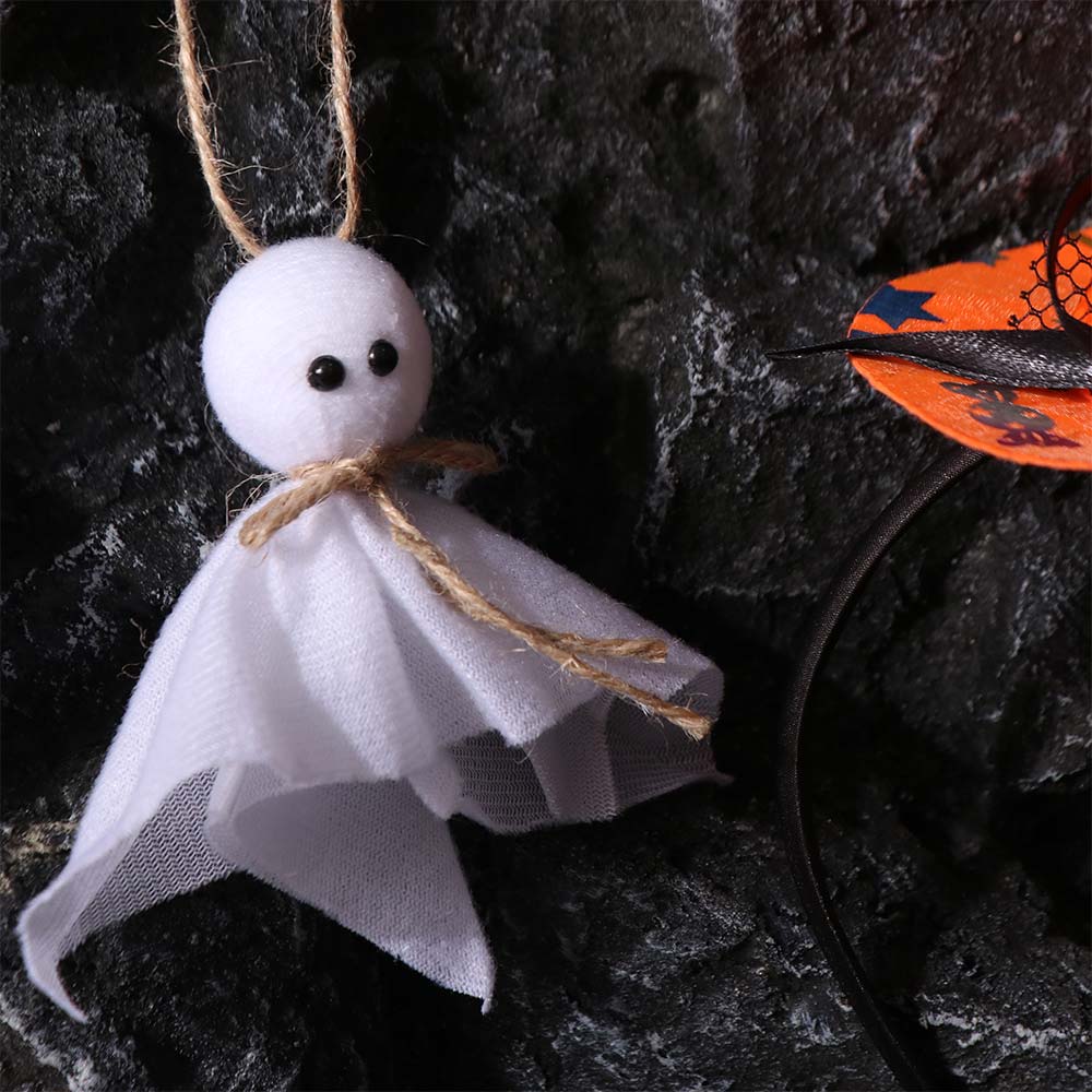 6Pcs White Ghosts Halloween Cloth Ghosts 3 Inch Hanging Ghost Pendant Yard Tree Decor