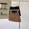 Retro Suede High-Waisted A-Line Mini Skirt Pants - 2025 Autumn/Winter Korean Style