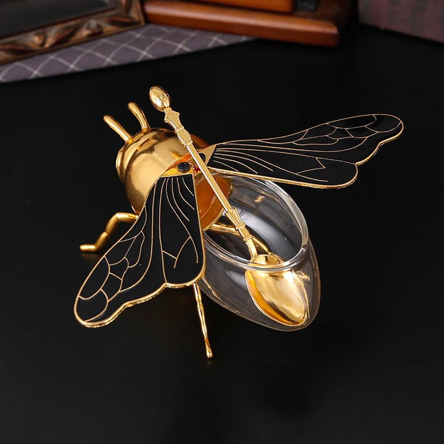 European Black and Gold Classical Wind Bee Sugar Cup, Atmospheric Golden Sugar Cup with Spoon, High-end Kitchen Seasoning Jar Gold