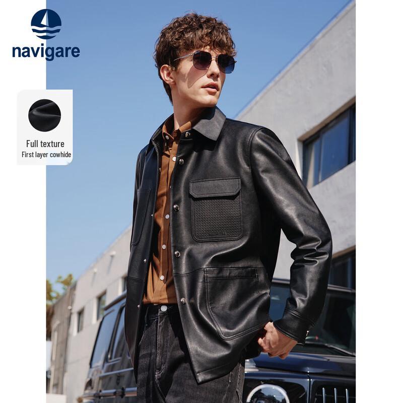 

Navigare Men s Retro Casual Genuine Leather Jacket L