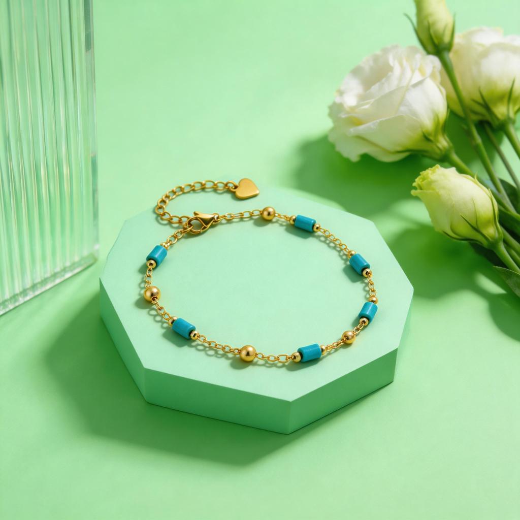 Türkis Perlenkette Fußkettchen für Damen Vergoldete Gliederkette Natürstein Fußkettchen Schicker Schmuck Geschenk