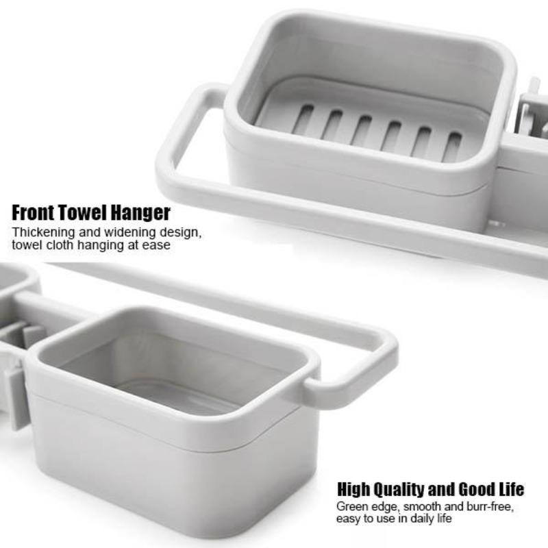 New Storage Organizer for Kitchen Sink Faucet Sponge Soap Cloth Drain Rack Holder Shelf No Drills Requir
