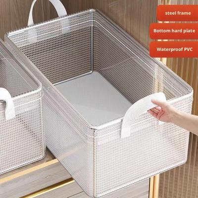 1PCS Storage Box Transparent Foldable Stackable Organizers With Steel Frames And Reinforced Handles For Clothes Books Sundries