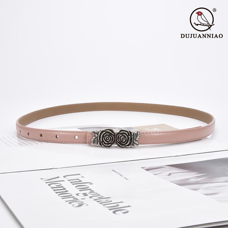 Belt Ladies Suit Jeans Decorative Belt Flower Camellia Button Head Leather Belt