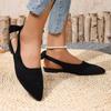 Fashion 2025 Summer Pointed Toe Flats Women Baotou Shallow Suede Rear Bow Slip Strap Soft Sole Non-Slip Plus Size Sandals