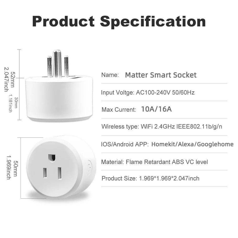 Matter US Smart Socket: HomeKit-Compatible, Alexa & Google Home Voice Control
