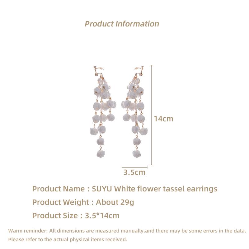 Gentle White Flower Tassel Earrings Headdress Accessories White Dress Performance Earrings