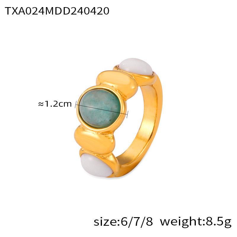 Retro Oval Stone Open Bangle & Gold-Plated Titanium Steel Earring Set for Women