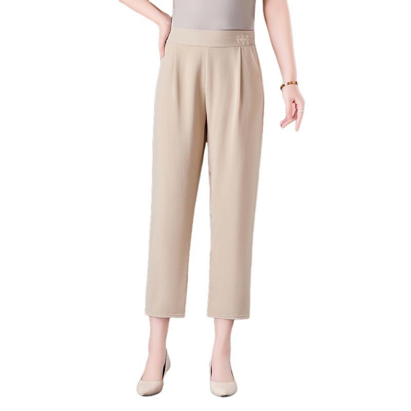 2026 Ice Silk Summer Pants: Lightweight, Versatile, Straight-Leg, Nine-Tenths Length for Middle-Aged and Elderly Women