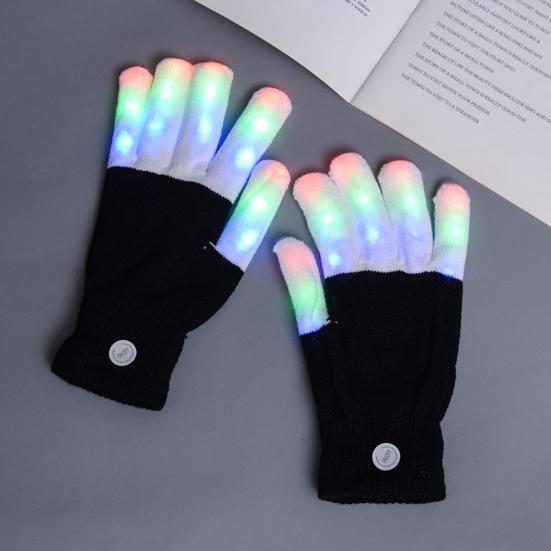 1 Paar Leuchtende Handschuhe LED Leuchtende Fingerhandschuhe mit 7 Farb-Dynamik-Lichtmodus Atmungsaktive Blinkende Rave Party Handschuhe für Erwachsene Jugendliche