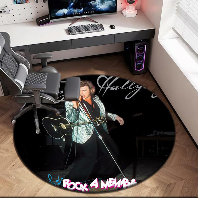 1pc Famous rock singer Johnny Hallyday Round carpet Painted Printed circular carpet, home door mat, outdoor travel protection carpet
