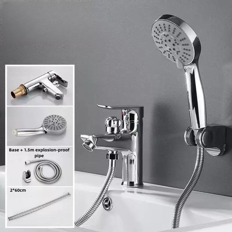 Brass Basin Faucet Set Bathroom Bathtub Shower Faucet with Handheld Shower Head Hot And Cold Water Mixer for Hair Wash серебряный