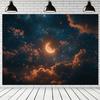 1pc Vintage Dreamy Starry Sky Moon Tapestry Wall Art Elegant Polyester Design for Living Room Bedroom Office Party Decor