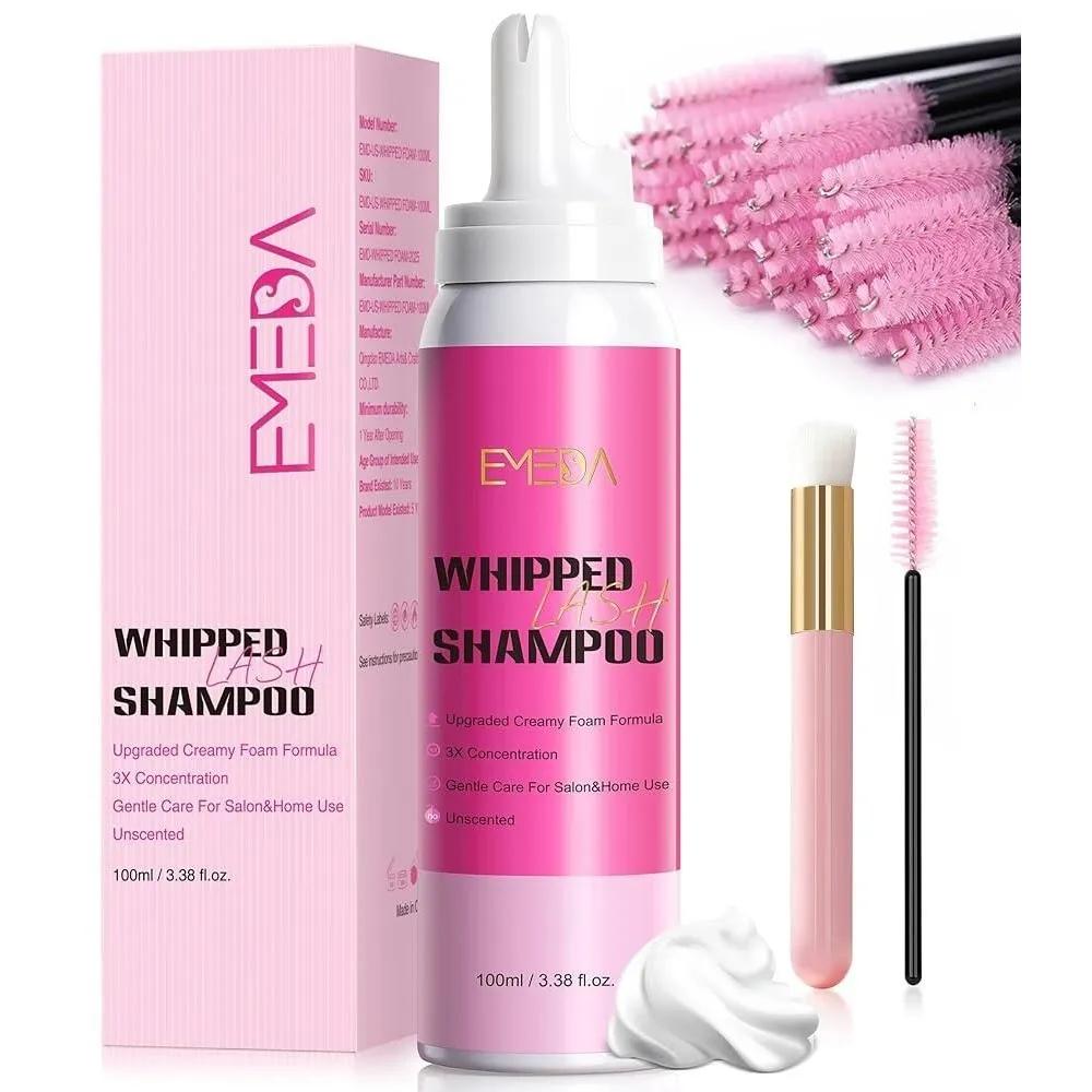 

EMEDA Whipping Lash Shampoo Kit Deep Cleanser Foam 100ml (Includes Eyelash Cleaning Brush) For Extension Cluster Strips, Salon Use, Home Use