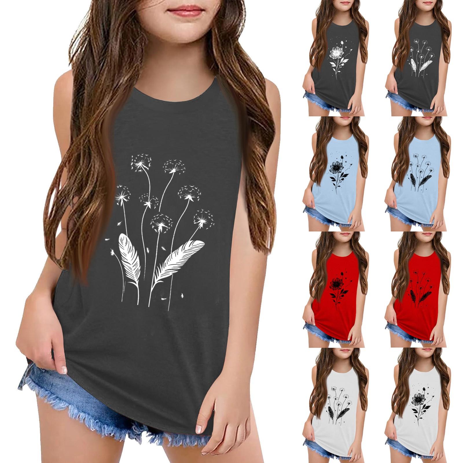 

Girls Kids Summer Crewneck Sleeveless Shirts Tank Tops 160 бежевий