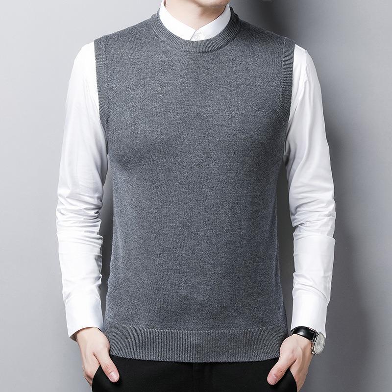 Men S Winter Sleeveless Knit Vest Middle Aged Solid Sweater