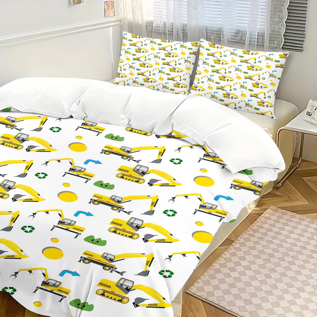 Cartoon Car Bedding Set, Construction Vehicle And Excavator Pattern, Boys' Duvet Cover Set, Children'S Gift