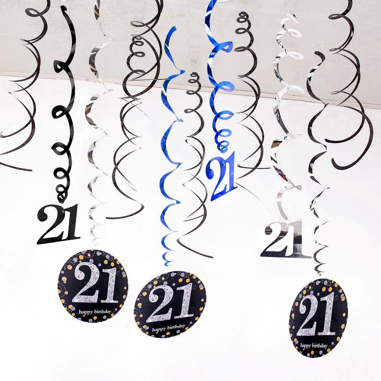 Birthday Party Spiral Hanging Decorations Set - 12 Pieces for 30th, 40th, 50th, 60th Celebrations
