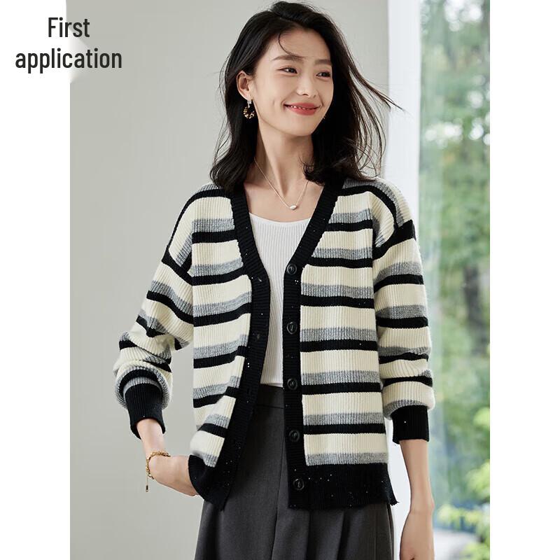 

Women s Sequin Color Block Thick Knit Cardigan One Size