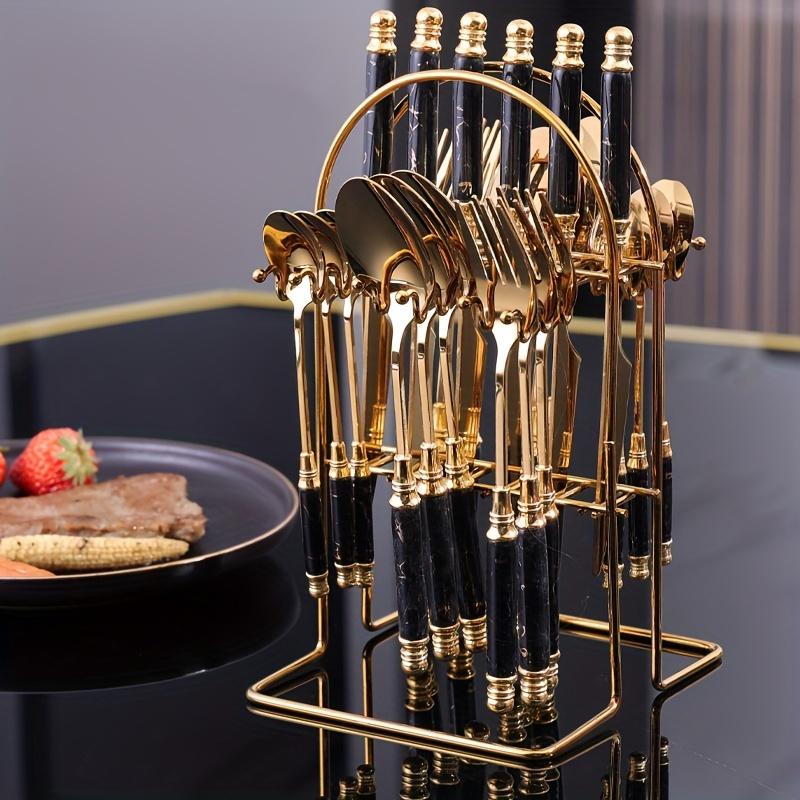 24-teiliges Edelstahl-Langes Keramik-Tafelgeschirr-Set Steakmesser Gabel Löffel Dessertlöffel Westliches Restaurant Hotel Tafelgeschirr-Set