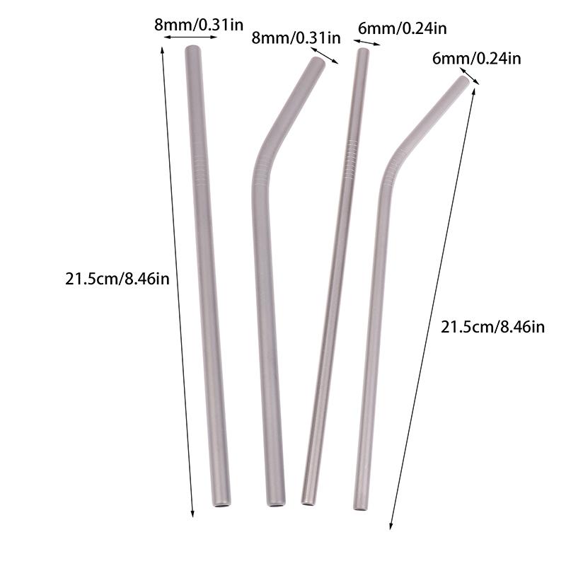Pure Titanium Reusable Straws Set Sandblasted Straight & Bend with Cleaning Brush for Medicine Milk Tea Beverages