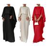Women's Pleated Flowy Maxi Dress Split Cape Sleeve Formal Wedding Guest Dress Cocktail Evening Party Long Dress