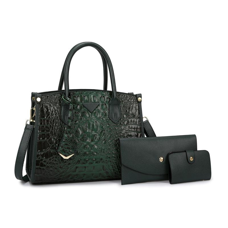 New Crocodile Pattern Messenger Bag Women's Texture Three-piece Portable Mother Bag Temperament Versatile Single Shoulder Tote Bag