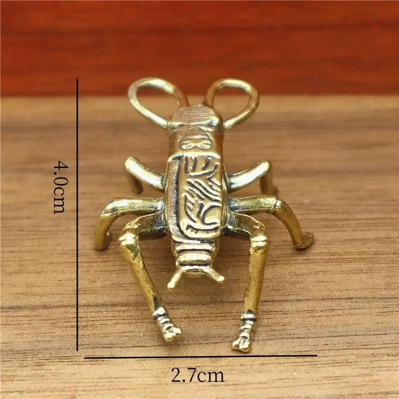 Simulation Messing Mantis Ornament Antike Insektenfiguren Miniatur Schreibtischdekorationen Handwerk Tee Haustier Feng Shui Sammlerstücke