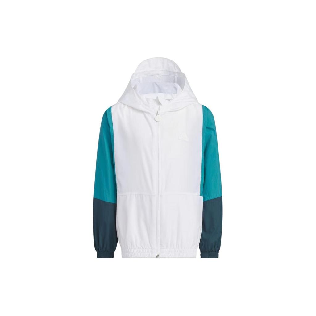 Adidas Color Block Hooded Casual Zip-Up Jacket Long Sleeve Kids Jackets White Blue IT4041