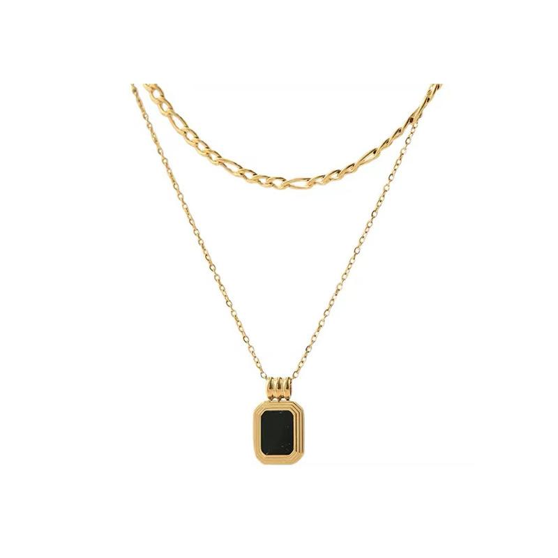 Titanium Steel Double-Layer Black Square Necklace Female Cold Wind Collarbone Chain Temperament Metal Wind Neck Chain