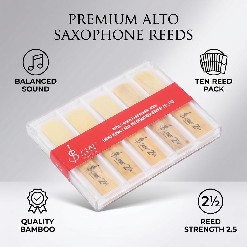 Clarinet Reeds, B-flat, Strength 2.5, Durable, 10 Reeds per Pack, Clear Box Included, Suitable for Beginners
