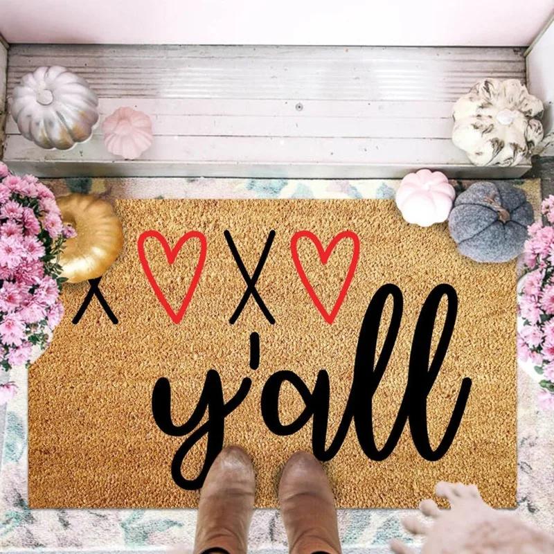 Valentines Day Heart Print Doormat Kitchen Floor Mat No-slip Washable Entrance Welcome Standing Mats Indoor Outdoor Decoration
