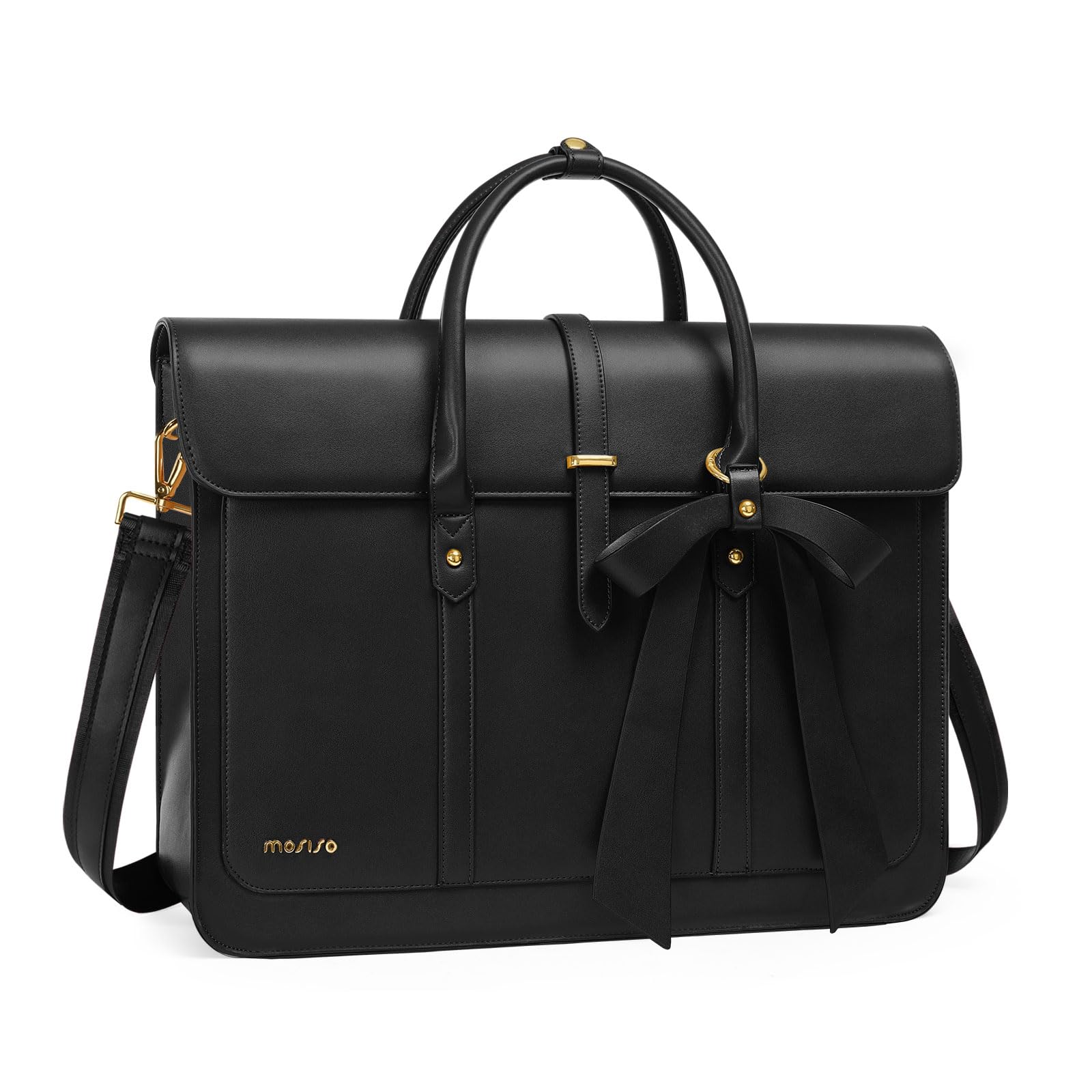 

Laptop Case for PU Leather Laptop Shoulder Convertible to 16 Messenger Casual Hand Work Briefcase Travel with Bow [MOSISO] Women, 15-15.6 Inch, Bag, чорний
