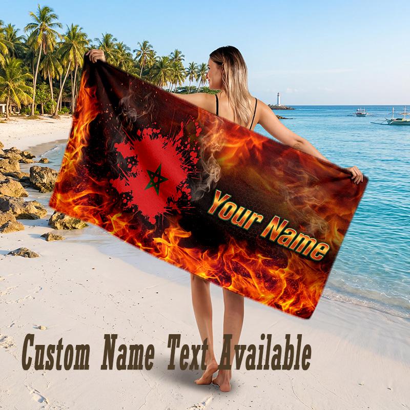 Morocco Football Design Beach Towel Custom Text Large Towel for Beach Vacation