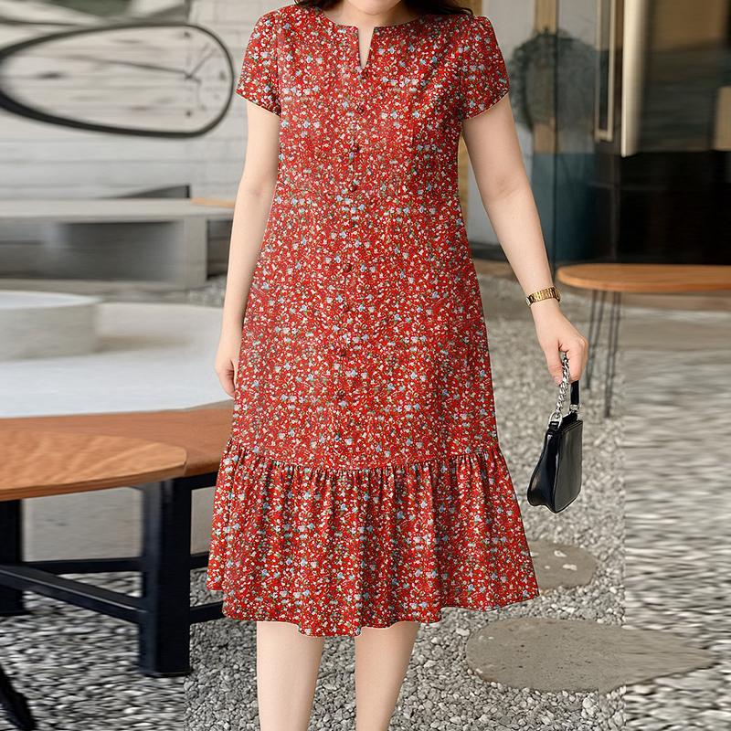 

ZANZEA Women Summer V-Neck Casual Short Sleeve Floral Print Dress 5XL червоний