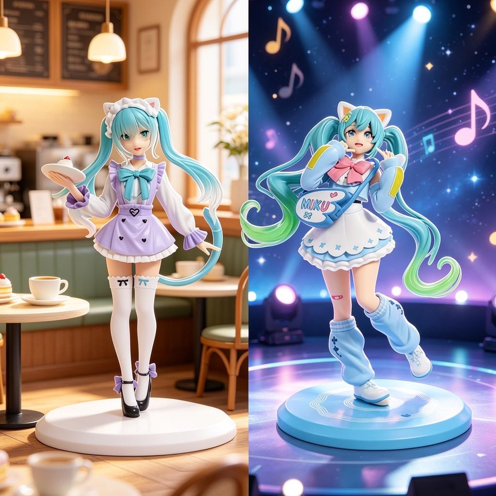 Cute Hatsune Miku Cafe Maid & Street Style Statues | PVC Anime Figures | For Desk Display Birthday Gift & Fan Present